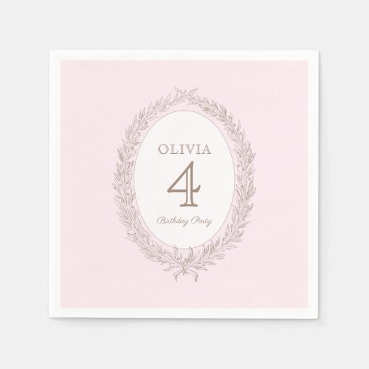 ボンジュールベフランスのパティスリー誕生日パーティーピンク スタンダードカクテルナプキン (正面)