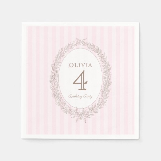 ボンジュールベフランスのパティスリー誕生日パーティーピンク スタンダードカクテルナプキン (正面)