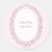 ボンジュールベフランスのパティスリー赤ちゃんシャワーピンク ラウンドシール (正面)