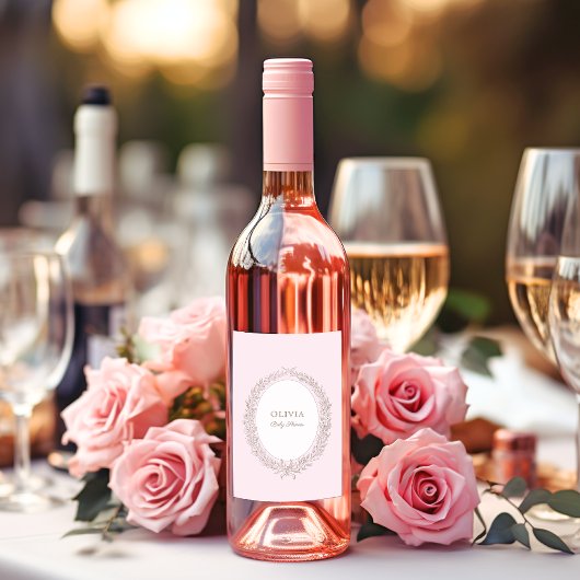 ボンジュールベフランスのパティスリー赤ちゃんシャワーピンク ワインラベル