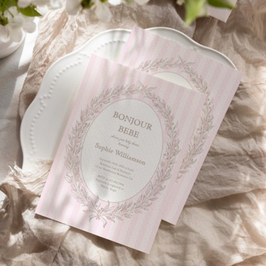 ボンジュールベフランスのパティスリー赤ちゃんシャワーピンク 招待状