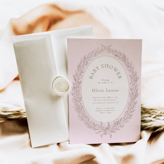 ボンジュールベフランスのパティスリー赤ちゃんシャワーピンク 招待状