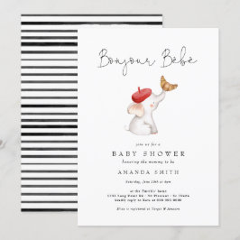 ボンジュールベフランスのパリエレファントベイビーシャワーレッド 招待状