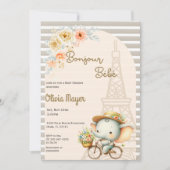 ボンジュールベフランスのパリエレファントベビーシャワー 招待状 (正面)