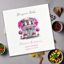 ボンジュールベフランスのパリピンクブラックベビーシャワー スタンダードカクテルナプキン