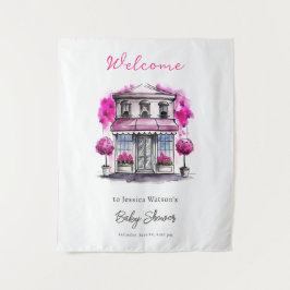 ボンジュールベフランスのパリピンクブラックベビーシャワー タペストリー