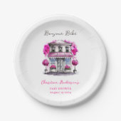 ボンジュールベフランスのパリピンクブラックベビーシャワー ペーパープレート (正面)