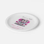 ボンジュールベフランスのパリピンクブラックベビーシャワー ペーパープレート (アングル)