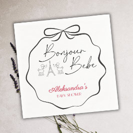 ボンジュールベフランスのブパリベビシャワーブラックピンク スタンダードカクテルナプキン