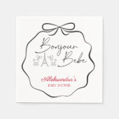 ボンジュールベフランスのブパリベビシャワーブラックピンク スタンダードカクテルナプキン (正面)