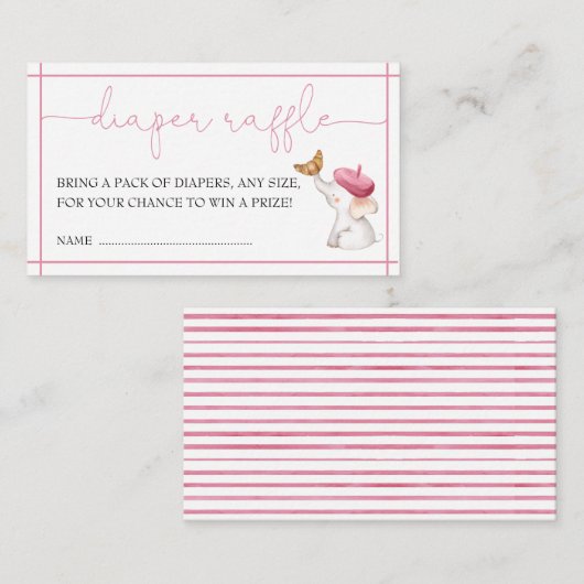 ボンジュールベフランスのブピンクガールおむつラッフル エンクロージャーカード (正面/裏面)