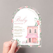 ボンジュールベフランスのブピンクパリジャンカフェベビシャワー アクリル招待状 (インサイチュ (ポータブル))