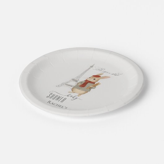 ボンジュールベフランスのベウサギ赤ちゃんシャワー ペーパープレート (アングル)