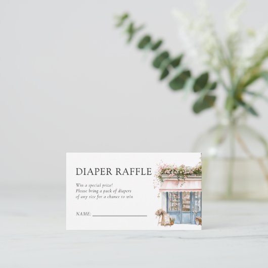 ボンジュールベフランスのベビシャワーおむつラッフル エンクロージャーカード (スタンド正面)