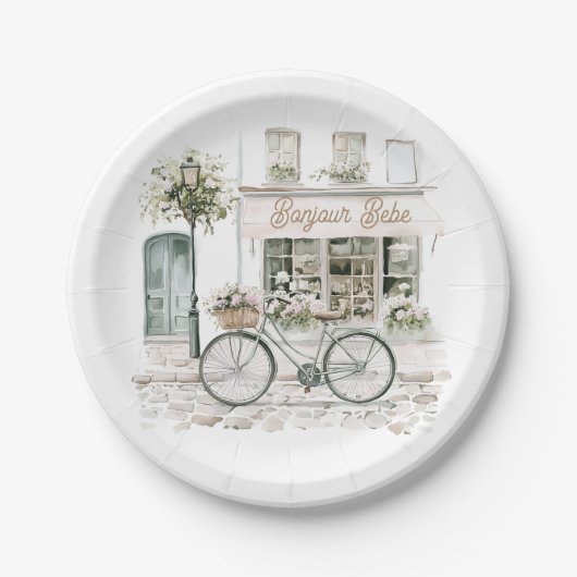 ボンジュールベフランスのベビーシャワー ペーパープレート (正面)