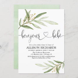 ボンジュールベフランスのー緑の金ゴールド男女兼用 招待状