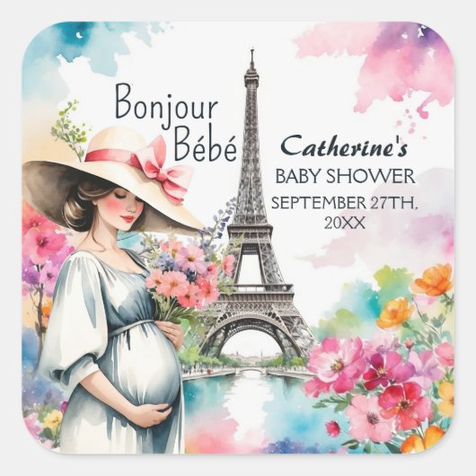 ボンジュールベフローラエッフェルタワーパリベビーシャワー スクエアシール (正面)