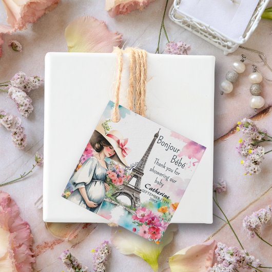 ボンジュールベフローラエッフェルタワーパリベビーシャワー フェイバータグ