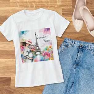 ボンジュールベフローラエッフェルタワーパリママ Tシャツ