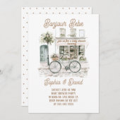 ボンジュールベフローラフランスのベビーシャワー 招待状 (正面/裏面)