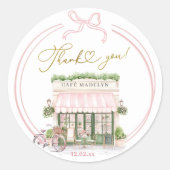 ボンジュールベベピンクパリジャンカフェサンキューステッカー ラウンドシール (正面)