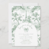 ボンジュールベベブトイルツインズグリーンフランスのベビーシャワー 招待状 (正面)