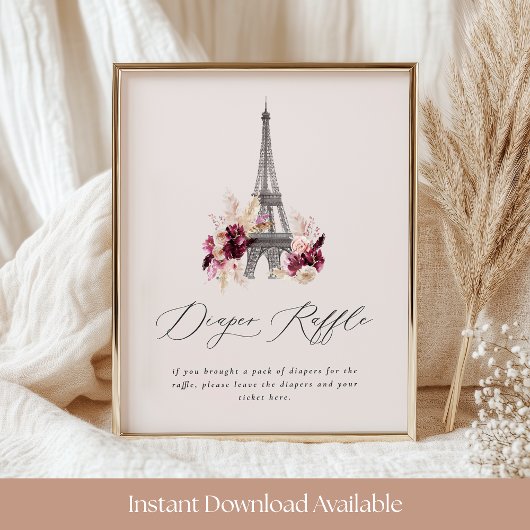 ボンジュールベベベビーブシャワーおむつラッフルサイン ポスター