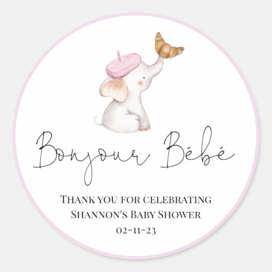 ボンジュールベロマンフランスのティムガールベビーシャワークラス ラウンドシール (正面)