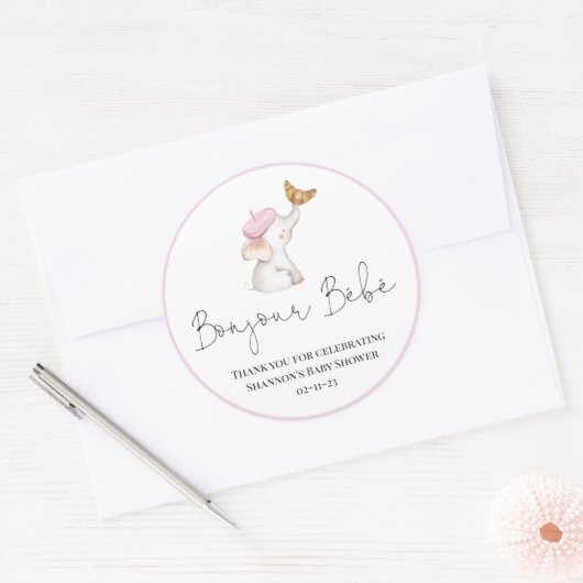 ボンジュールベロマンフランスのティムガールベビーシャワークラス ラウンドシール (封筒)
