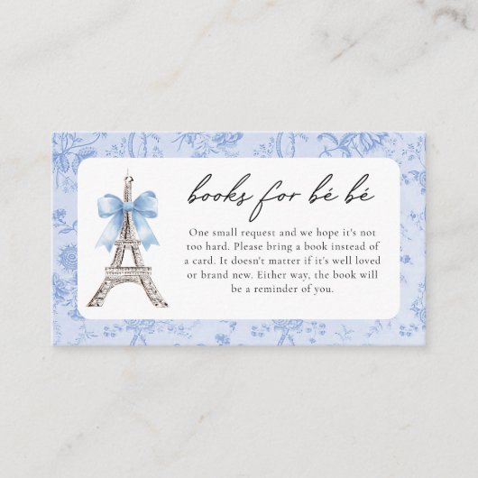 ボンジュールベーフランスのトイルブルーベビーシャワー エンクロージャーカード (正面)