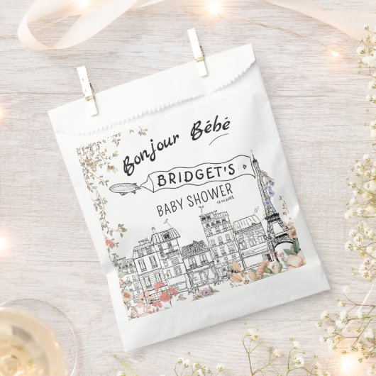 ボンジュールベ男女兼用ベビーシャワー フェイバーバッグ (クリップ留めされた状態)
