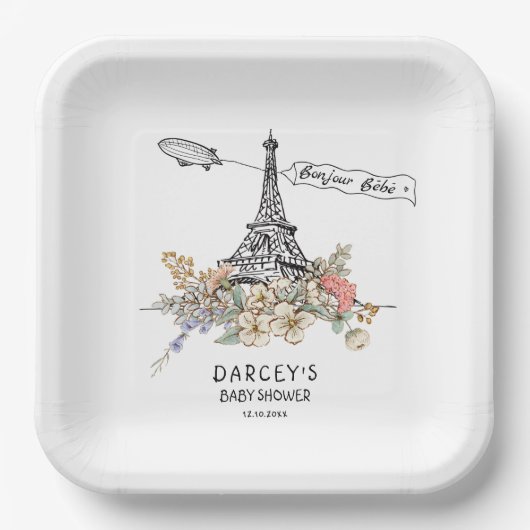 ボンジュールベ男女兼用ベビーシャワー ペーパープレート (正面)