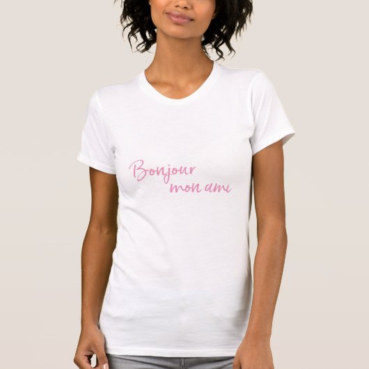ボンジュールモンフランスのアミグリーティングピンク文字 Tシャツ (正面)