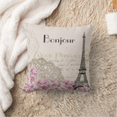 ボンジュールヴィンテージエッフェルタワーコラージュと花 クッション (ブランケット)