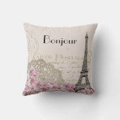 ボンジュールヴィンテージエッフェルタワーコラージュと花 クッション (裏面)