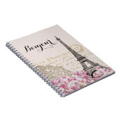 ボンジュールヴィンテージエッフェルタワーコラージュと花 ノートブック (右側)