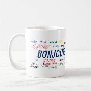 ボンジュール言語世界旅行カラフル コーヒーマグカップ