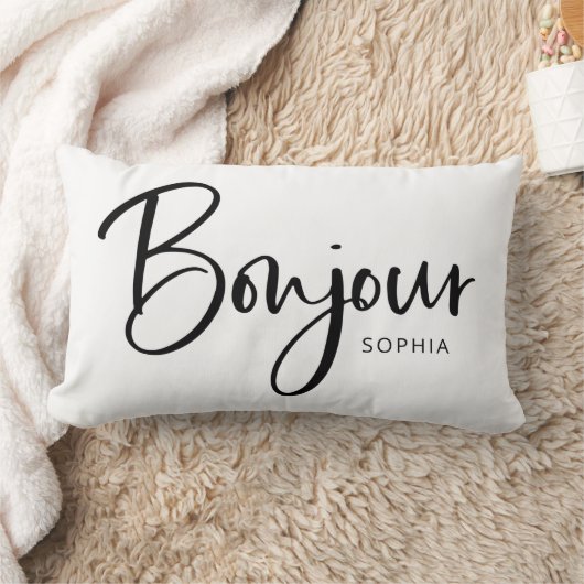 ボンジュール |とエレガント黒モダンのスクリフランスのプト ランバークッション (ブランケット)