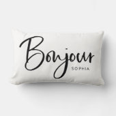 ボンジュール |とエレガント黒モダンのスクリフランスのプト ランバークッション (正面)