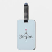 ボンジュール – エッフェルタワーピンクボウ ラゲッジタグ (裏面縦)