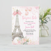 ボンジュール ベベ パリ ガール ベイビー シャワー ピンク エッフェル 招待状 (スタンド正面)