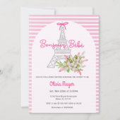 ボンジュール ベベ フランス パリ ピンク ガール ベビー シャワー 招待状 (正面)