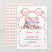 ボンジュール ベベ フレンチ パリジアン カフェ ベイビー シャワー 招待状 (正面/裏面)