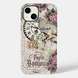 ボンジュール ボタニカル フランス アート かわいい鳥 グランジ Case-Mate iPhone 14ケース