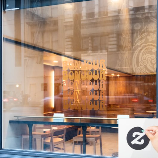 ボンジュール | Brown GroovyフランスのタイポグラフィでHello ウィンドウサイン (カフェ窓)