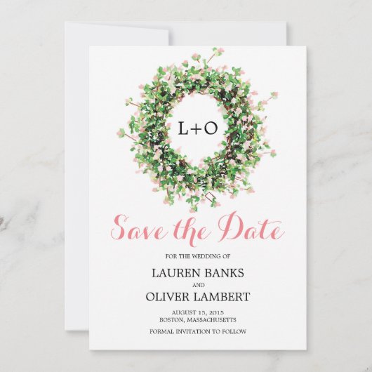 ボンタニアルピンクフラワーリース |日付の保存 セーブザデート (正面)