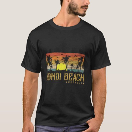 ボンダイビーチの夏のヤシの木 オーストラリア Tシャツ (正面)