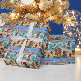 ボンダイビーチをサーフィンするクリスマスコアラ ラッピングペーパー