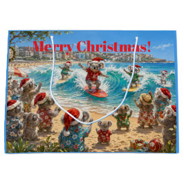 ボンダイビーチをサーフィンするクリスマスコアラ ラージペーパーバッグ