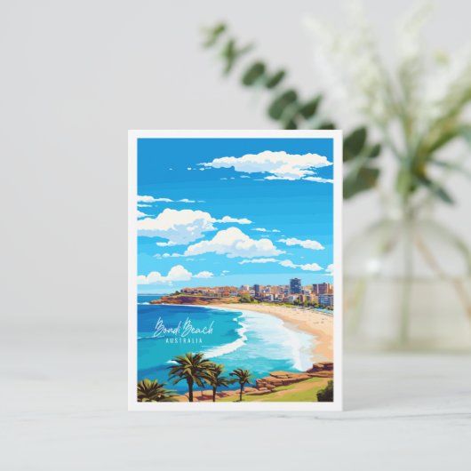 ボンディビーチオーストラリアヴィンテージ旅行イラストレーション ポストカード (スタンド正面)